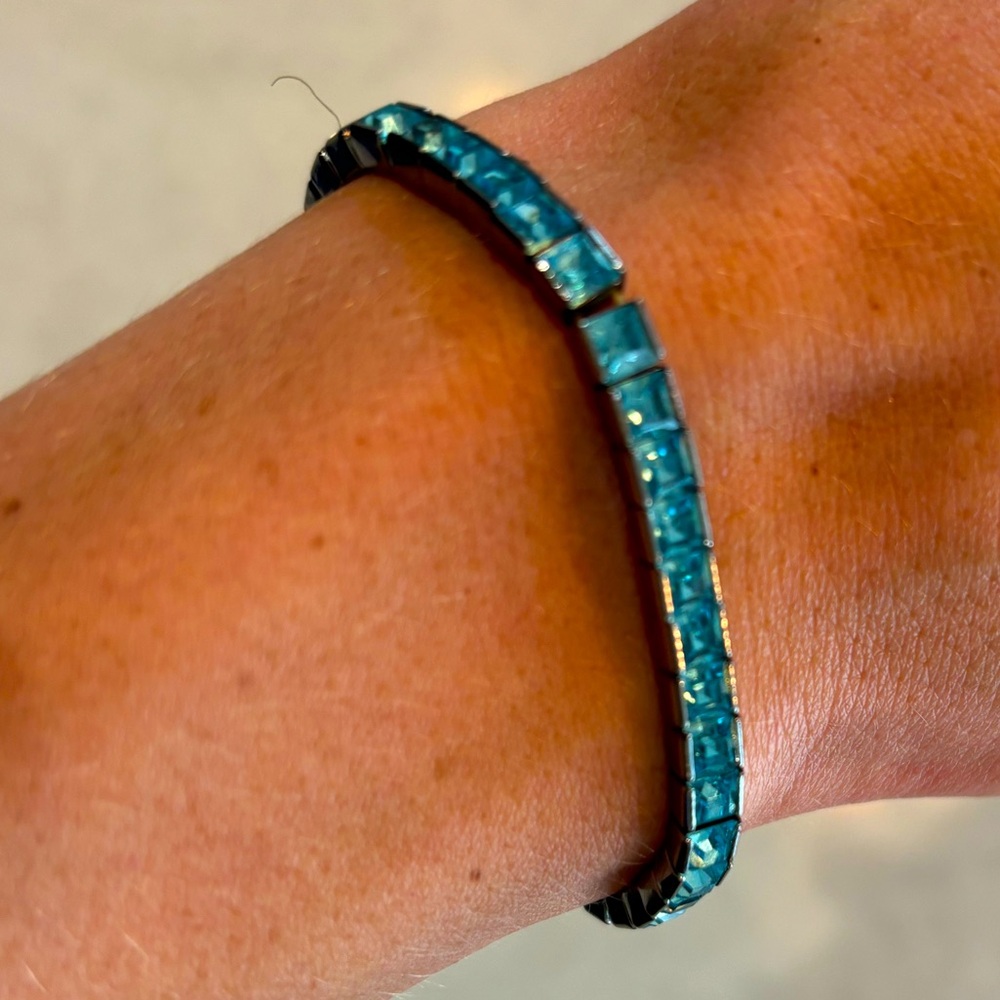 Stretchy blue gemstone bracelet great for dainty wrists